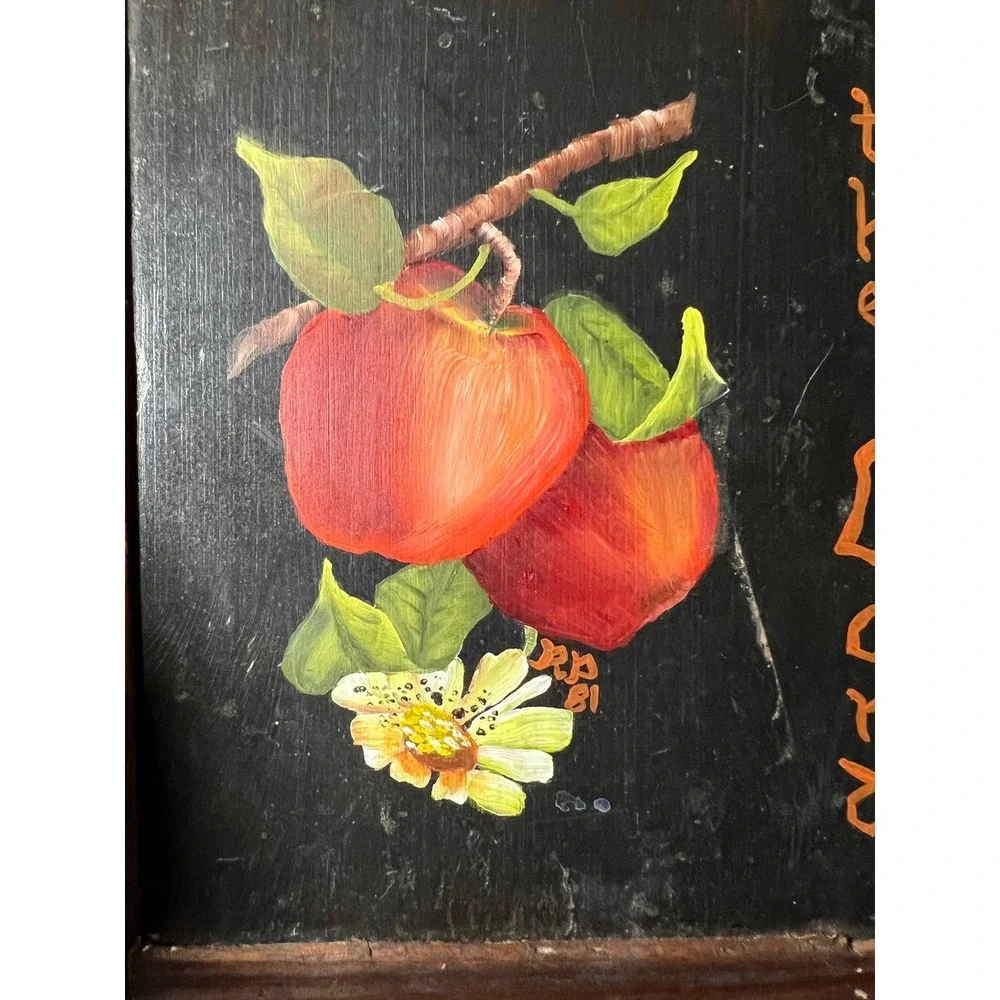 VTG Slate Chalkboard Hand Painted Praise Ye The Lord Apple Folk Art Wood Sign